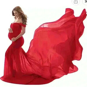 NEW Maternity Dress for Photography Mermaid Off Shoulder Slim Fitted Chiffon